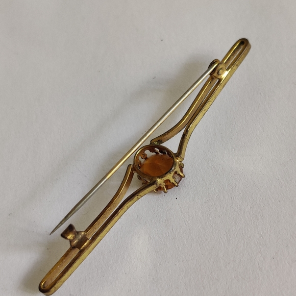 Antique Edwardian Cairngorm Bar Pin with citrine glass - Picture 10 of 14